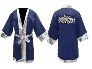 Custom Muay Thai Robe / Fight Robe : Navy/Silver